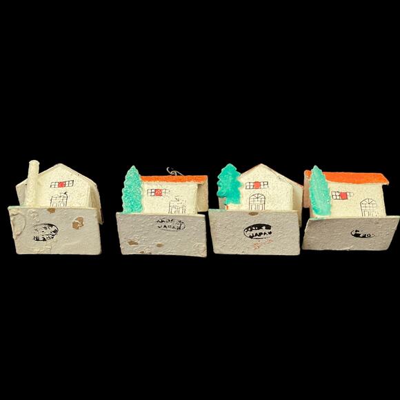 Putz Sugar House Japan Cardboard Glitter House Small Ornament Lot of 4 Vtg READ - Picture 2 of 16